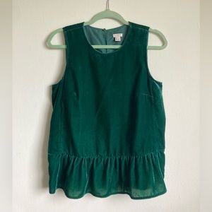 emerald green velvety peplum top